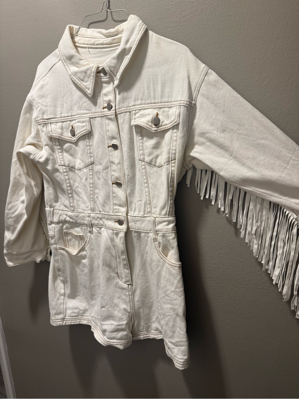 White Fox Boutique White Fringe Denim Jacket